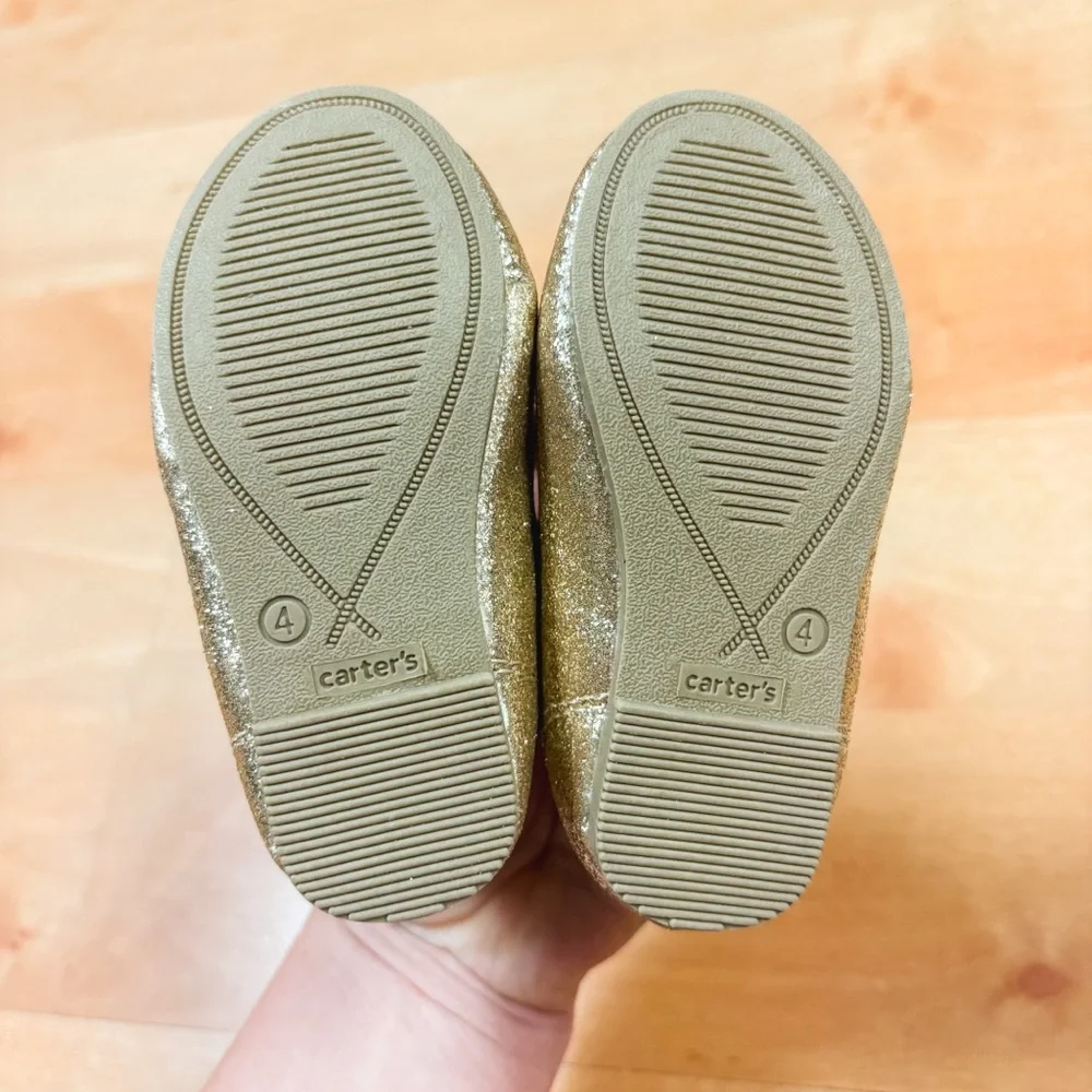 NWOT Carters Gold Sparkle Ellaria Mary Jane Flats Dress Shoes Size 4